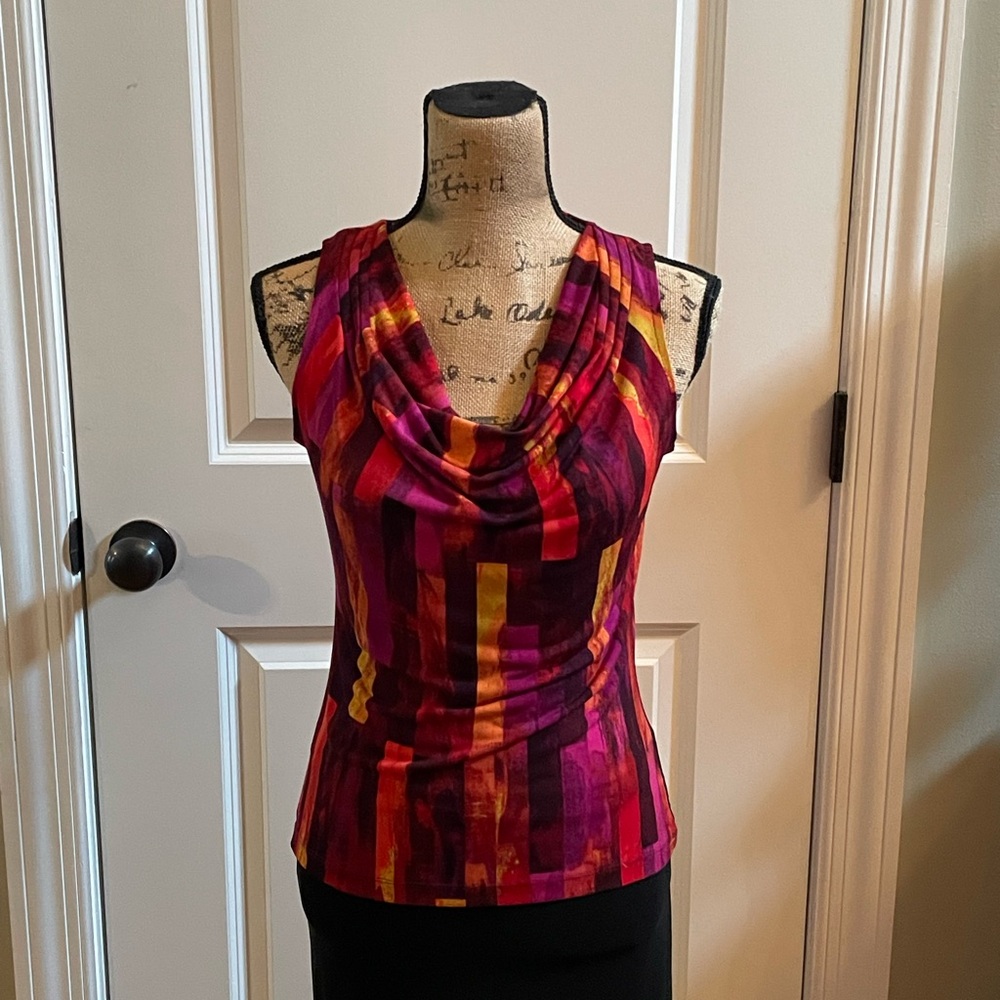 Calvin Klein Red and Orange Cowl Neck Blouse